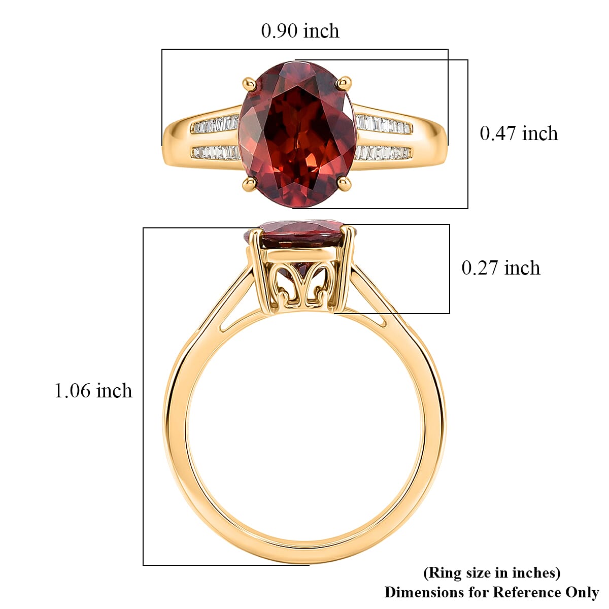 Luxoro AAA Red Zircon and Diamond I2 5.00 ctw Golden Floral Spark Ring in 10K Yellow Gold (Size 8.0) image number 5