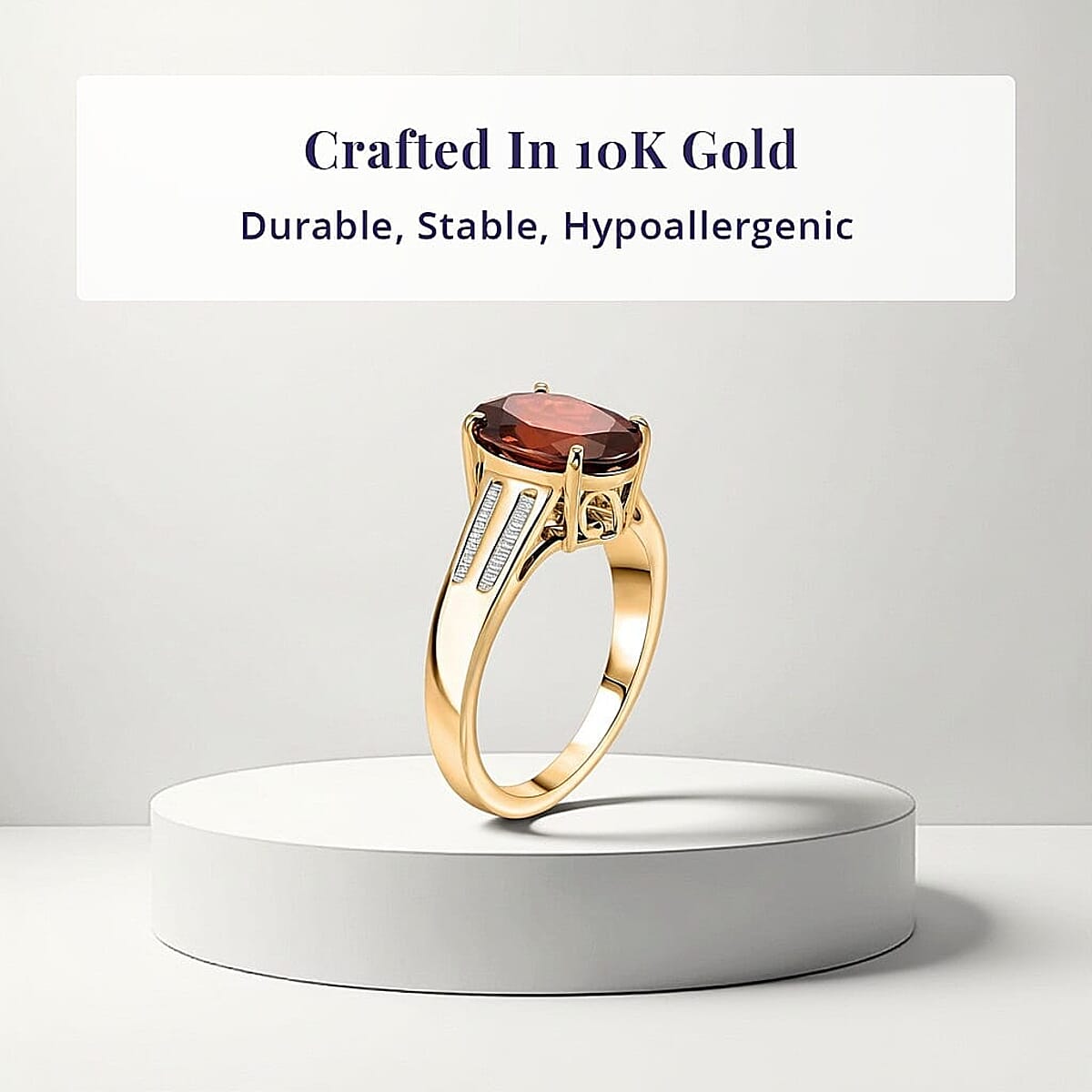 Luxoro AAA Red Zircon and Diamond I2 5.00 ctw Golden Floral Spark Ring in 10K Yellow Gold (Size  8.5) image number 3