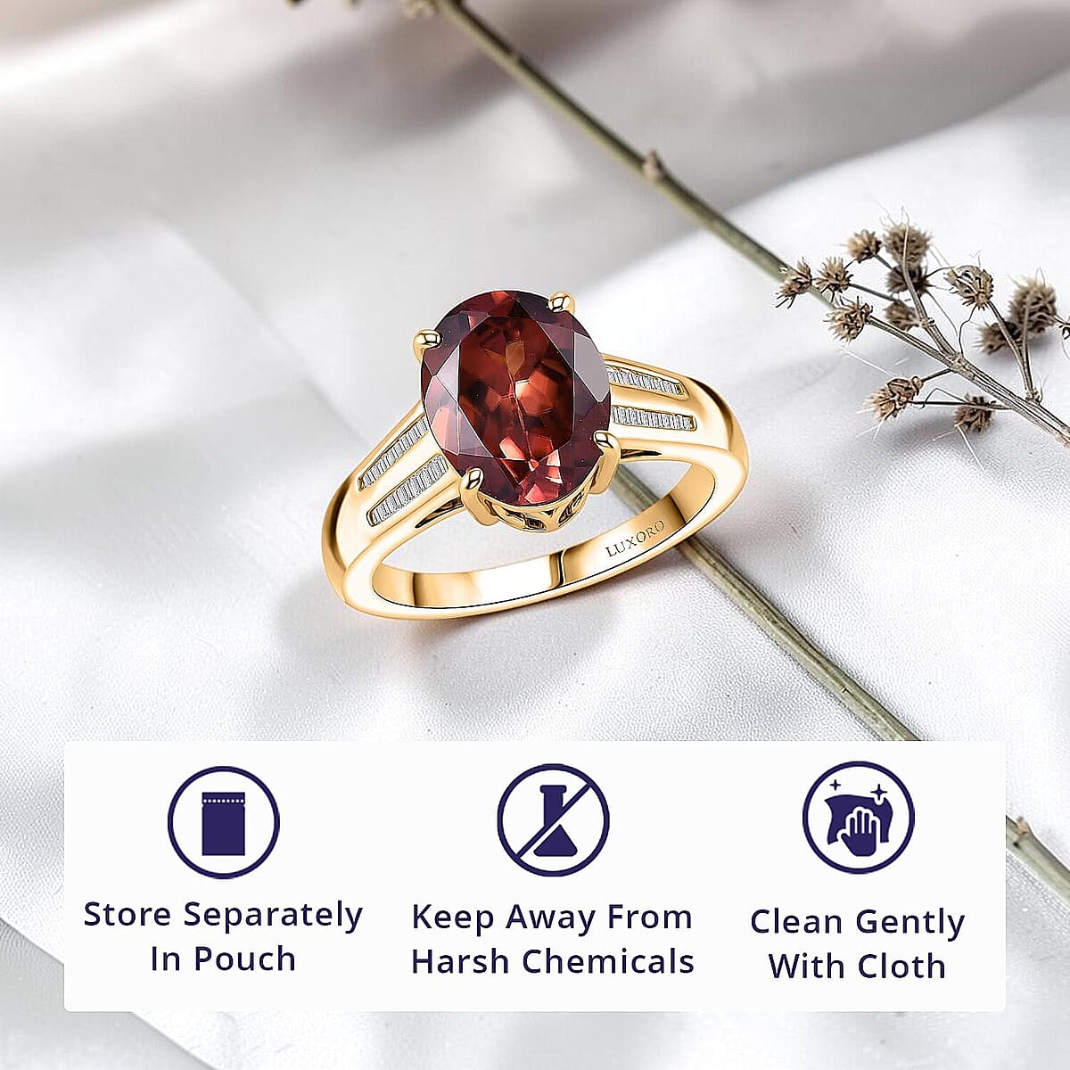 Luxoro AAA Red Zircon and Diamond I2 5.00 ctw Golden Floral Spark Ring in 10K Yellow Gold (Size  8.5) image number 4