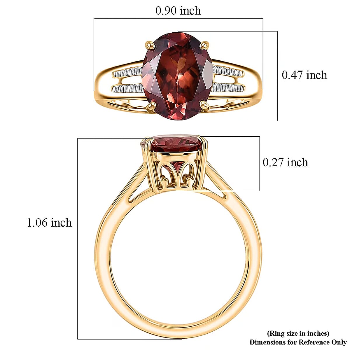 Luxoro AAA Red Zircon and Diamond I2 5.00 ctw Golden Floral Spark Ring in 10K Yellow Gold (Size  8.5) image number 5