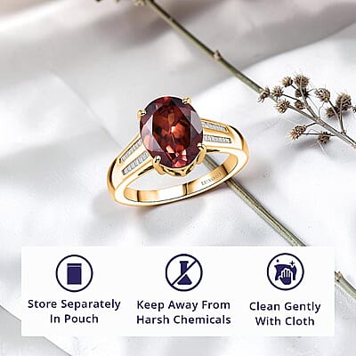 Luxoro AAA Red Zircon and Diamond I2 5.00 ctw Golden Floral Spark Ring in 10K Yellow Gold (Size  9.0)