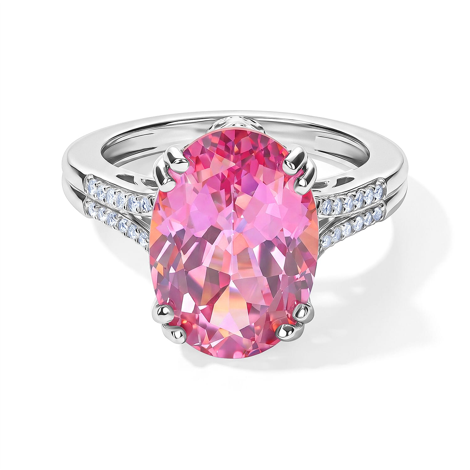 EverTrue Charisma Pink Mystic Topaz and White Zircon 7.40 ctw Ring in Platinum Bond (Size 6.0)