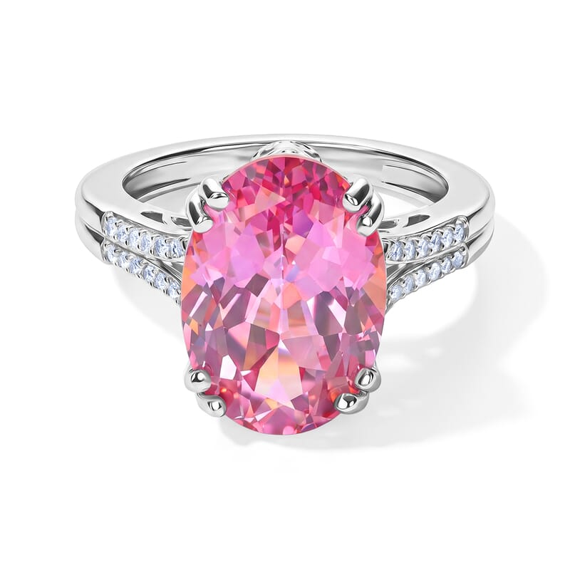 EverTrue Charisma Pink Mystic Topaz and White Zircon 7.40 ctw Ring in Platinum Bond (Size 6.0)