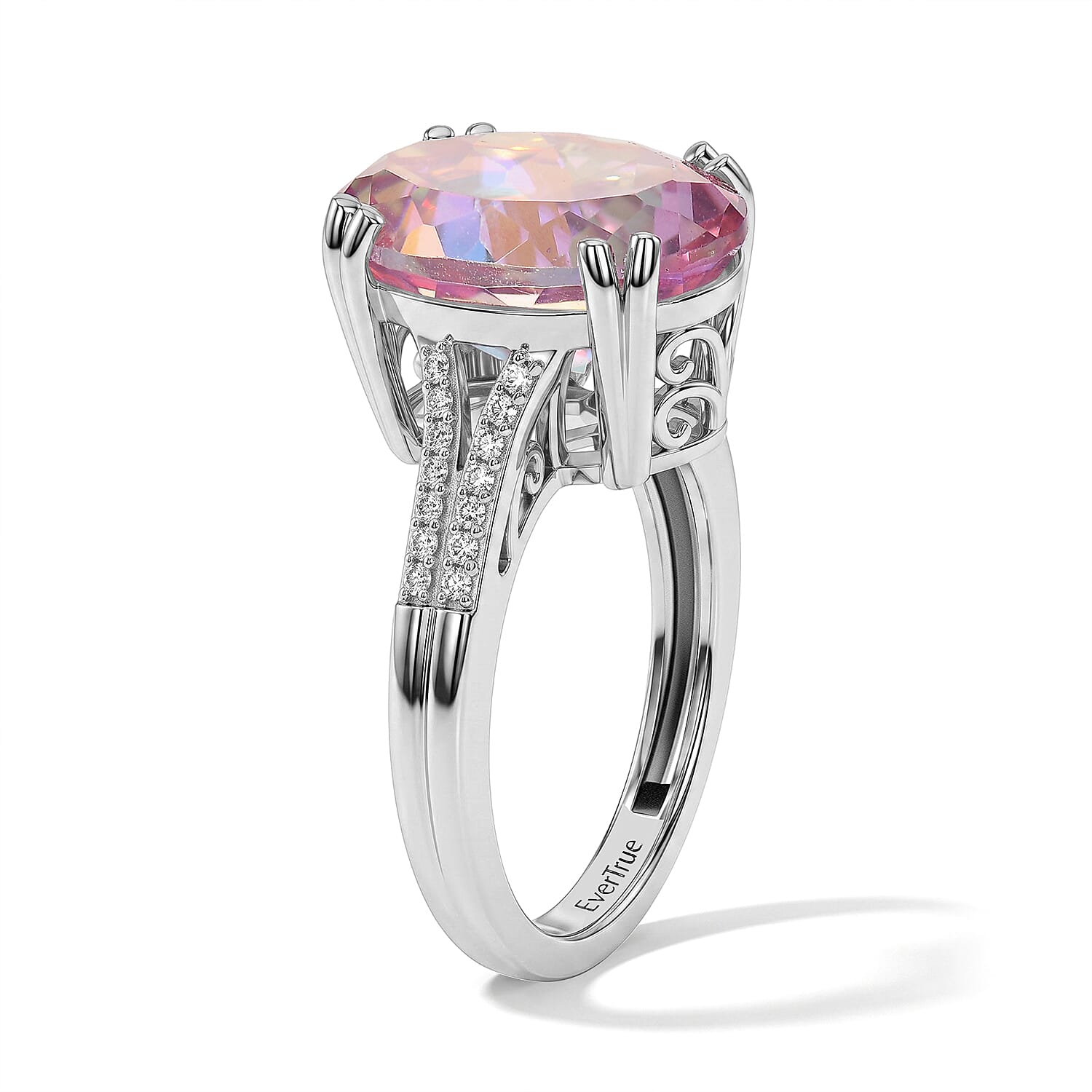 EverTrue Charisma Pink Mystic Topaz and White Zircon 7.40 ctw Ring in Platinum Bond (Size 6.0)