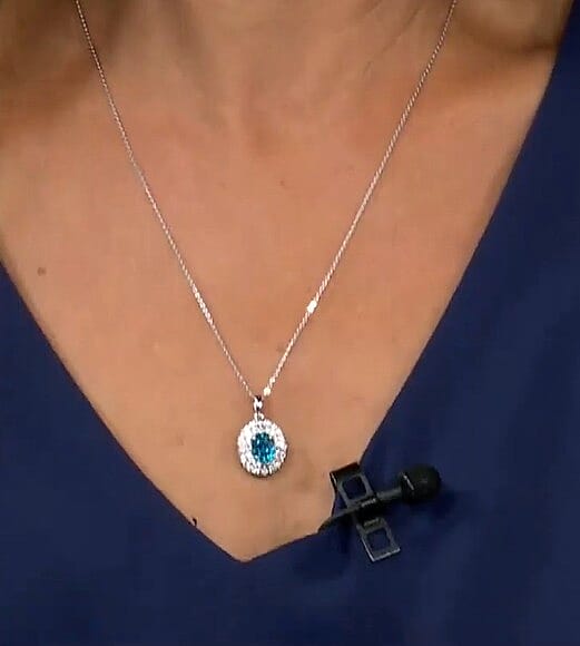 D'Joy Blue Zircon and Moissanite 3.10 ctw Pendant without Chain in Rhodium Over Sterling Silver