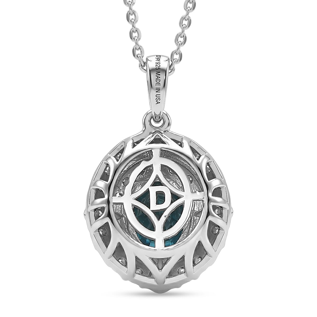 D'Joy Blue Zircon and Moissanite 3.10 ctw Pendant without Chain in Rhodium Over Sterling Silver
