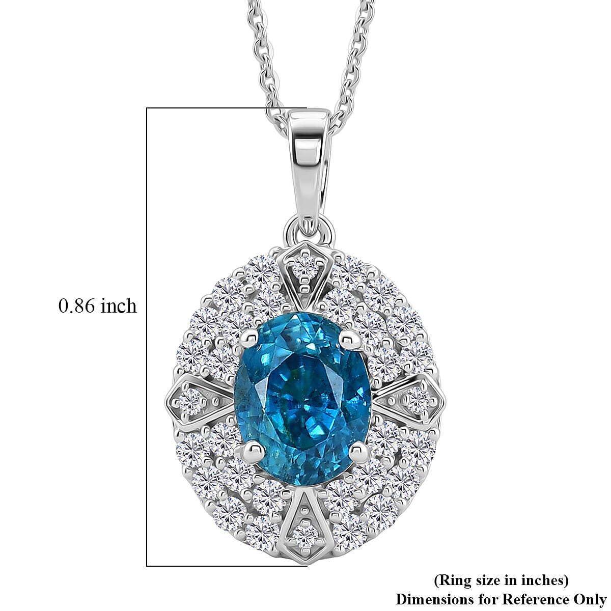 D'Joy Blue Zircon and Moissanite 3.10 ctw Pendant without Chain in Rhodium Over Sterling Silver