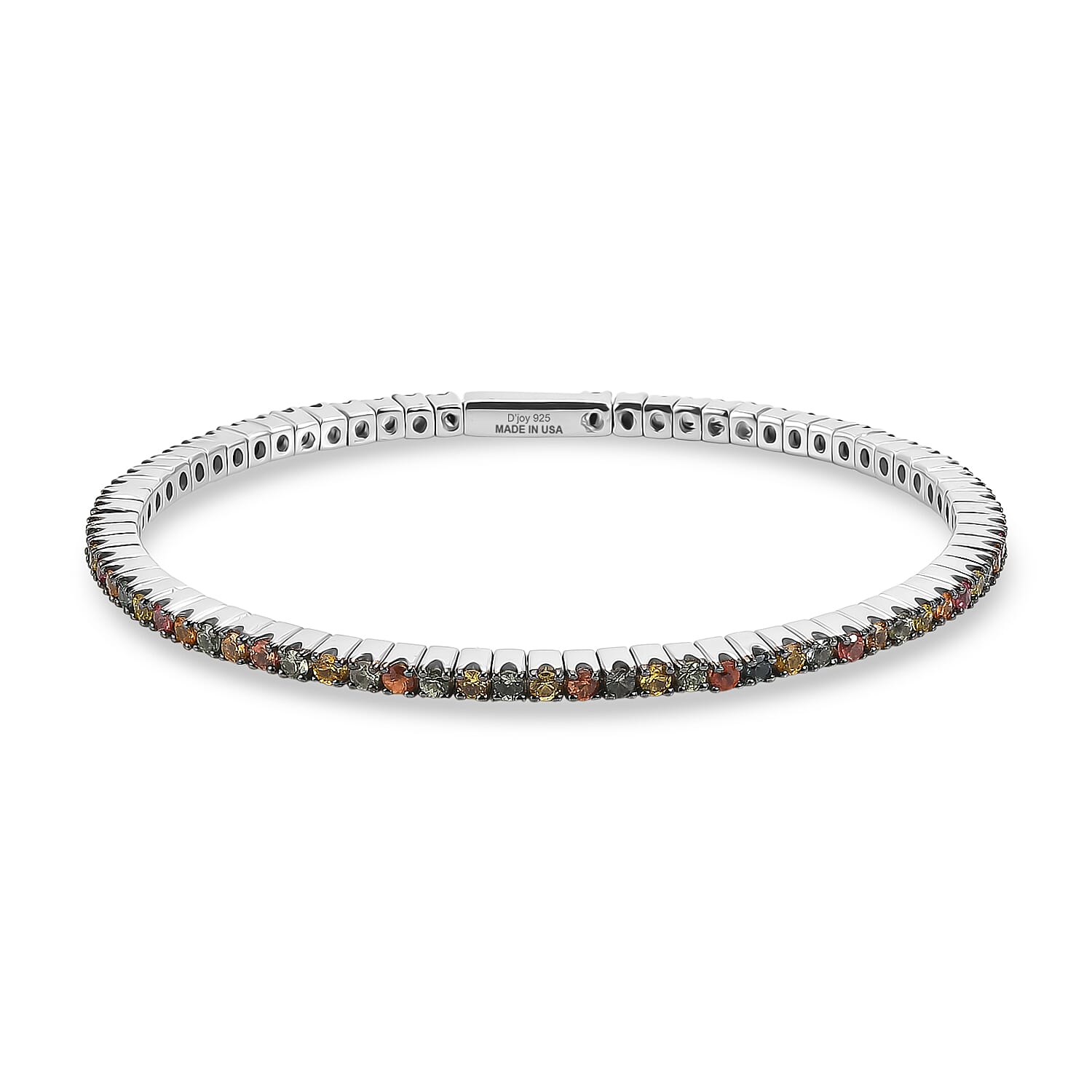 D'Joy Premium Multi Sapphire 5.50 ctw Bangle Bracelet in Rhodium Over Sterling Silver (7.25 In)