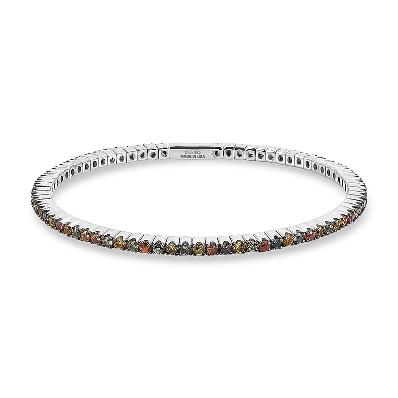 D'Joy Premium Multi Sapphire 5.50 ctw Bangle Bracelet in Rhodium Over Sterling Silver (7.25 In)