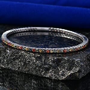 D'Joy Premium Multi Sapphire 5.50 ctw Bangle Bracelet in Rhodium Over Sterling Silver (7.25 In)