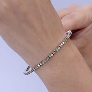 D'Joy Premium Multi Sapphire 5.50 ctw Bangle Bracelet in Rhodium Over Sterling Silver (7.25 In)