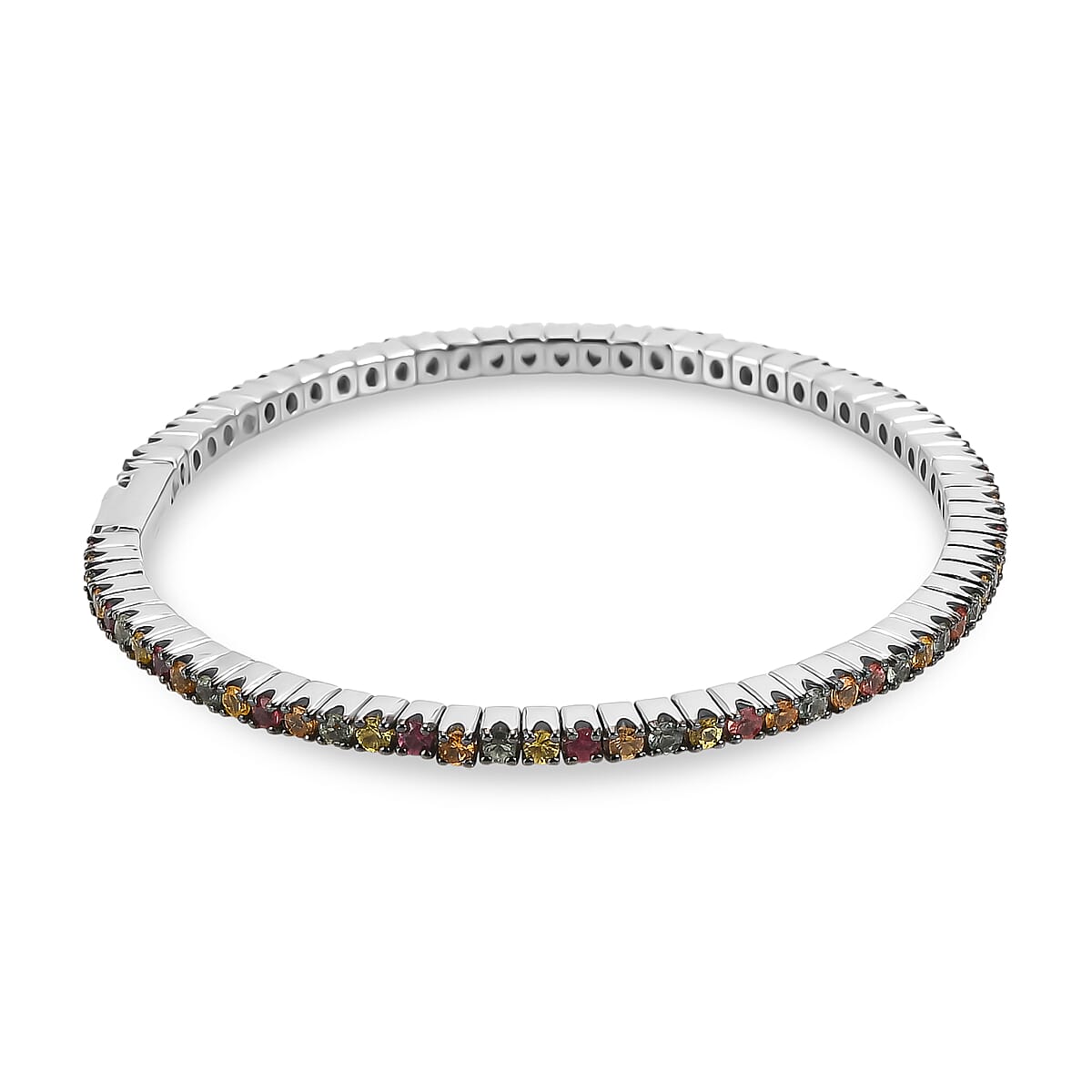 D'Joy Premium Multi Sapphire 5.50 ctw Bangle Bracelet in Rhodium Over Sterling Silver (7.25 In) image number 3