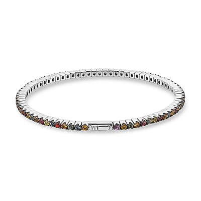 D'Joy Premium Multi Sapphire 5.50 ctw Bangle Bracelet in Rhodium Over Sterling Silver (7.25 In)