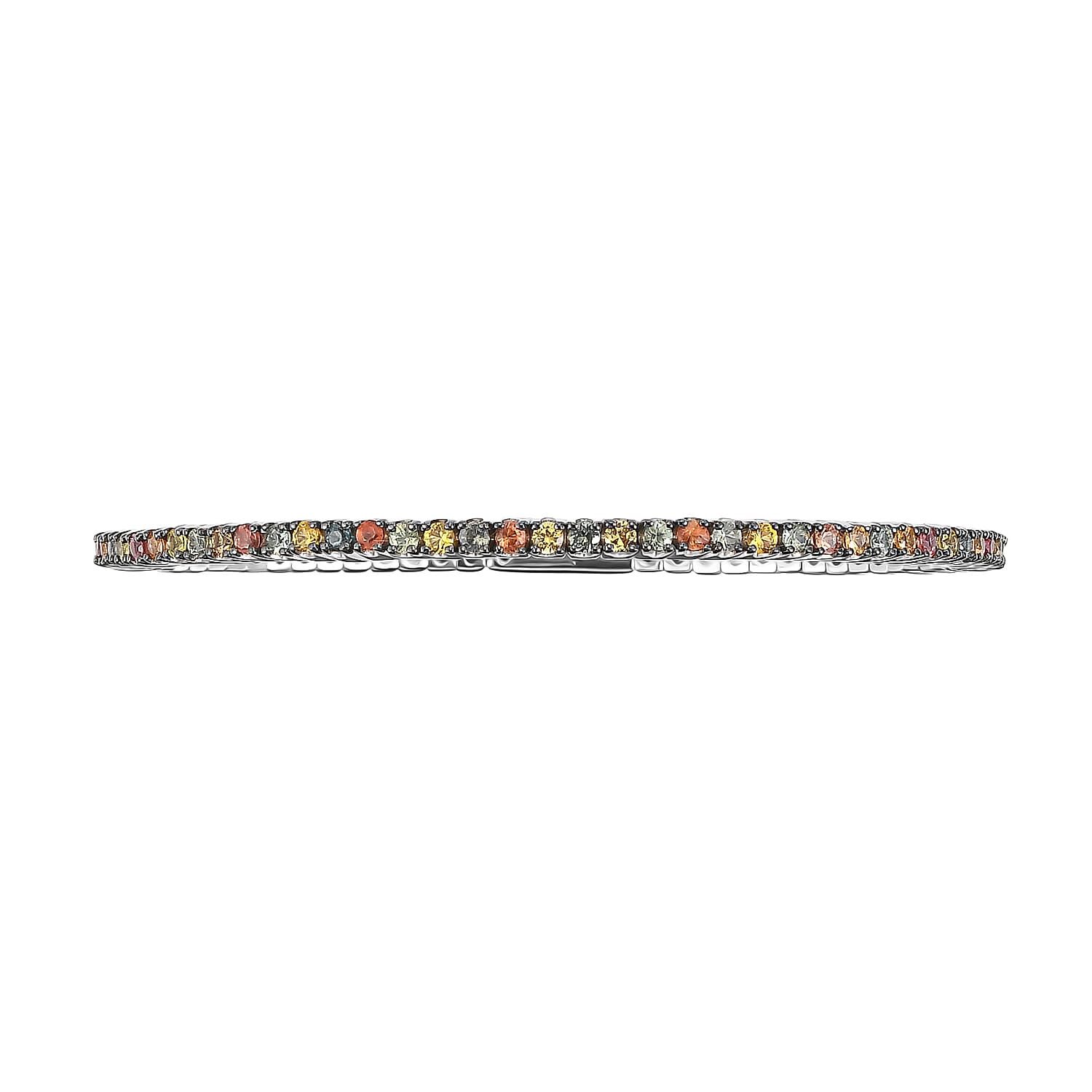 D'Joy Premium Multi Sapphire 5.50 ctw Bangle Bracelet in Rhodium Over Sterling Silver (7.25 In)