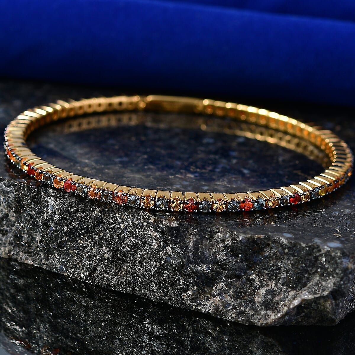 D'Joy Premium Multi Sapphire 5.50 ctw Bangle Bracelet in 18K Vermeil Yellow Gold Over Sterling Silver (7.25 In) image number 1