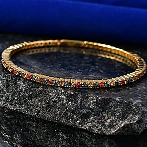 D'Joy Premium Multi Sapphire 5.50 ctw Bangle Bracelet in 18K Vermeil Yellow Gold Over Sterling Silver (7.25 In)