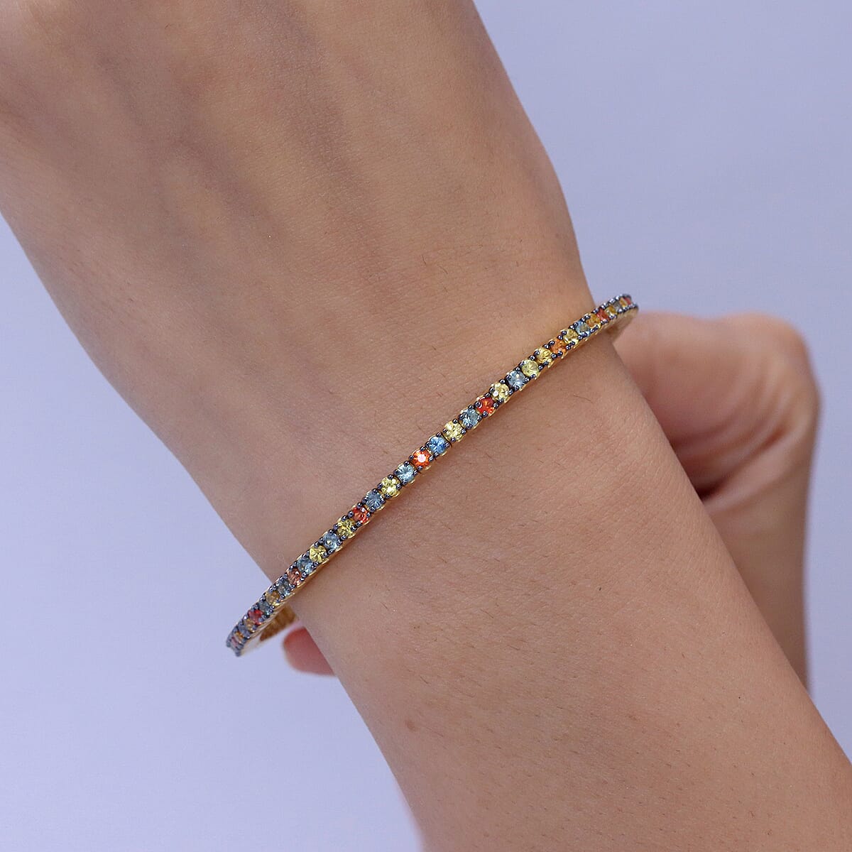 D'Joy Premium Multi Sapphire 5.50 ctw Bangle Bracelet in 18K Vermeil Yellow Gold Over Sterling Silver (7.25 In) image number 2