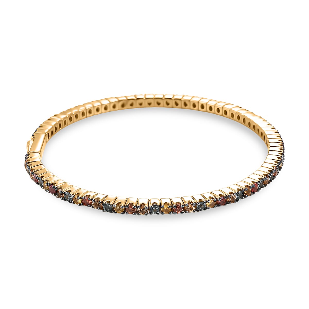 D'Joy Premium Multi Sapphire 5.50 ctw Bangle Bracelet in 18K Vermeil Yellow Gold Over Sterling Silver (7.25 In) image number 3