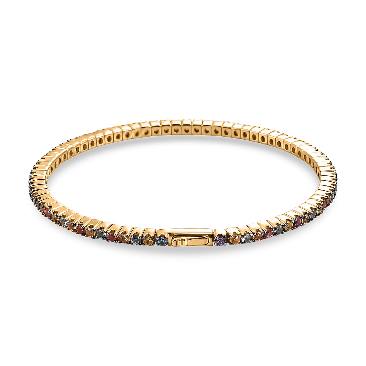 D'Joy Premium Multi Sapphire 5.50 ctw Bangle Bracelet in 18K Vermeil Yellow Gold Over Sterling Silver (7.25 In) image number 4