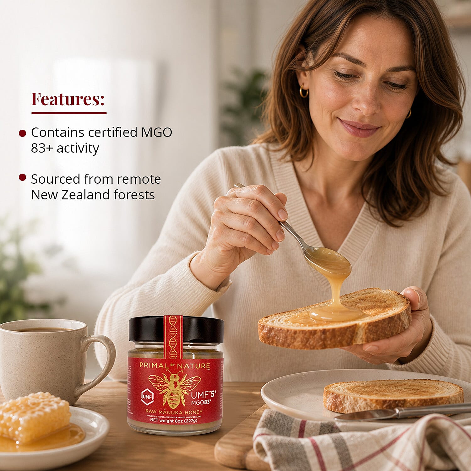 Primal By Nature UMF Raw Manuka Honey (8oz) Made in New Zealand