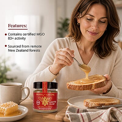 Primal By Nature UMF Raw Manuka Honey (8oz) Made in New Zealand