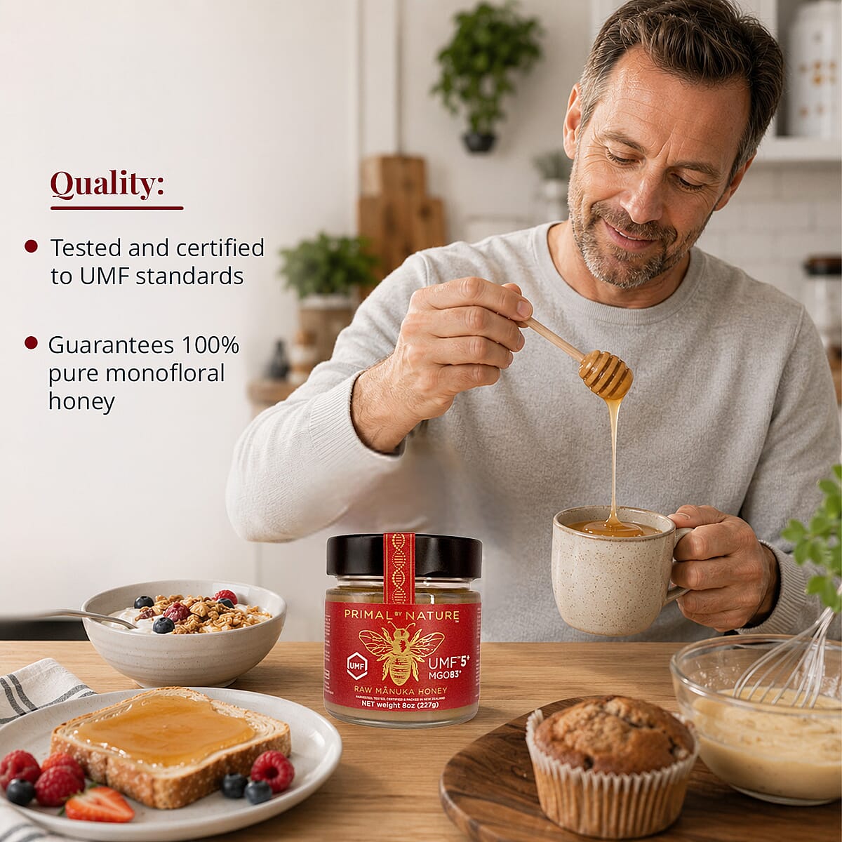 Primal By Nature UMF Raw Manuka Honey (8oz) Made in New Zealand  image number 5