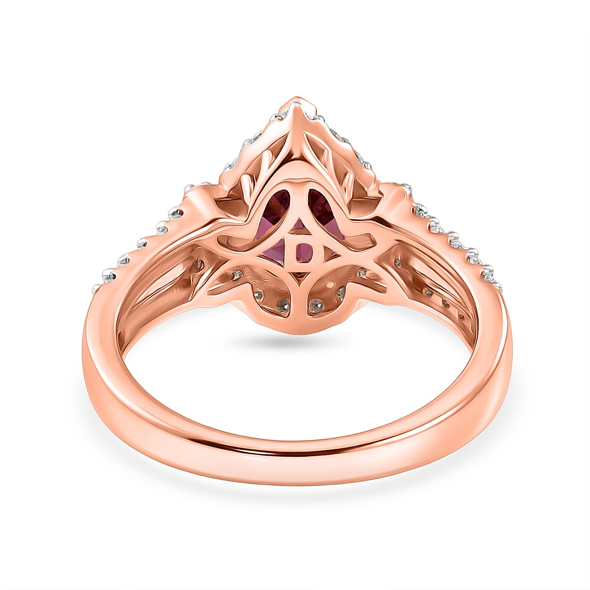 Certified and Appraised D'Joy Tanzanian Mahenge Garnet and Moissanite 2.25 ctw Ring in 18K Vermeil Rose Gold Over Sterling Silver (Size 6.0)