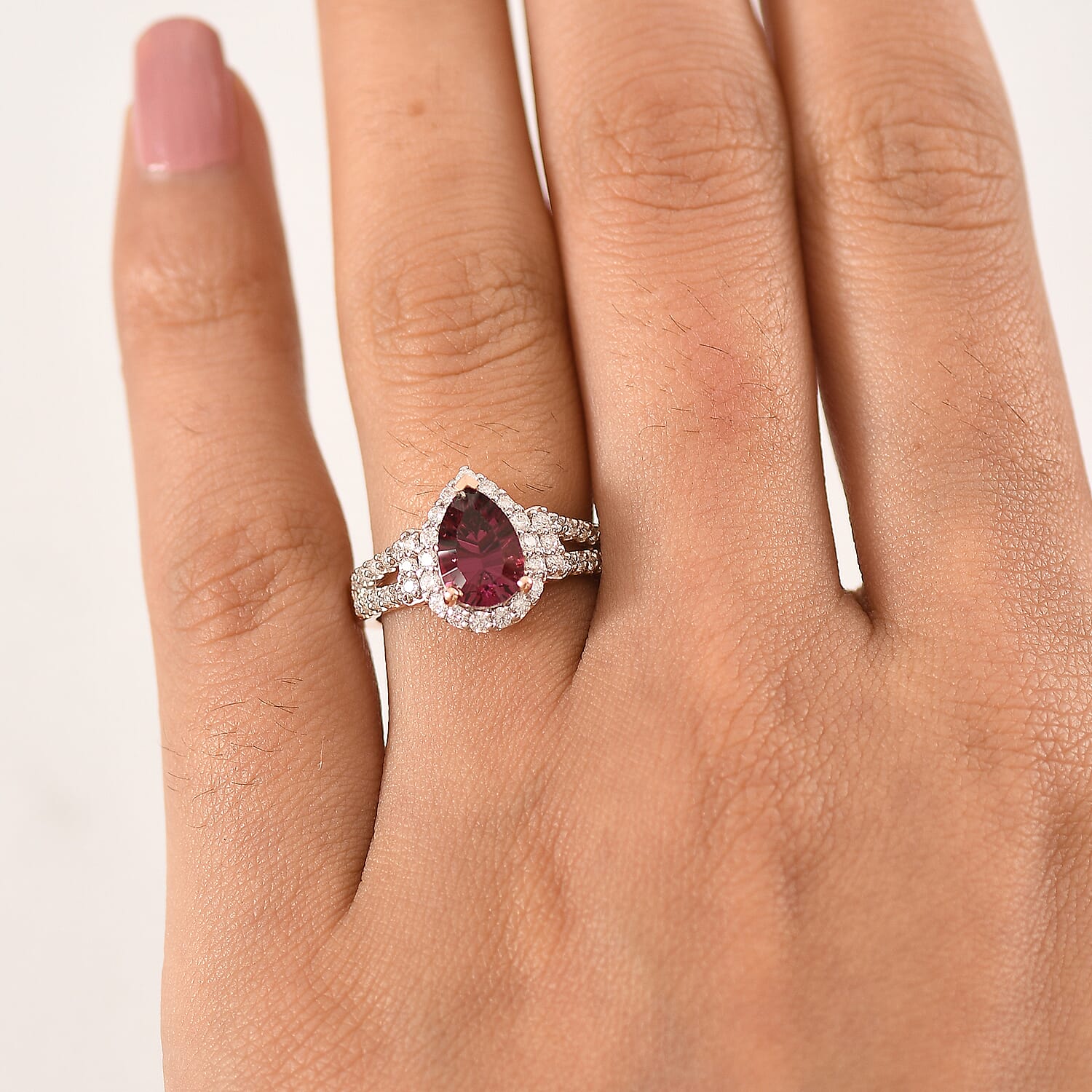 Certified and Appraised D'Joy Tanzanian Mahenge Garnet and Moissanite 2.25 ctw Ring in 18K Vermeil Rose Gold Over Sterling Silver (Size 7.0)