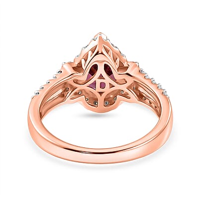 Certified and Appraised D'Joy Tanzanian Mahenge Garnet and Moissanite 2.25 ctw Ring in 18K Vermeil Rose Gold Over Sterling Silver (Size 7.0)