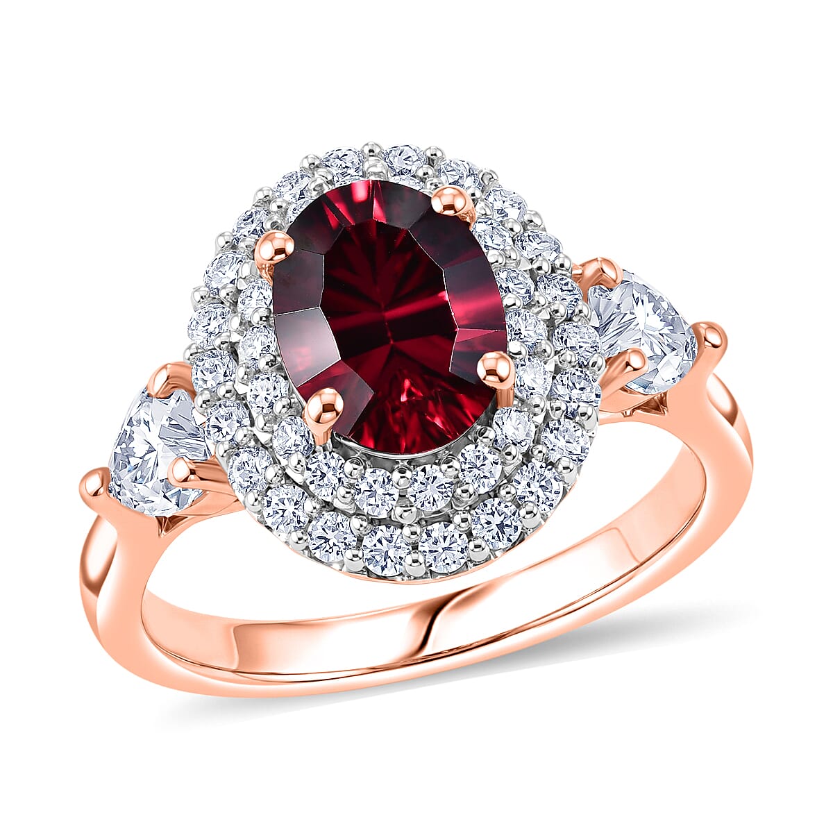 Certified and Appraised D'Joy Premium Tanzanian Mahenge Garnet and Moissanite 2.60 ctw Ring in 18K Vermeil Rose Gold Over Sterling Silver (Size 6.0)