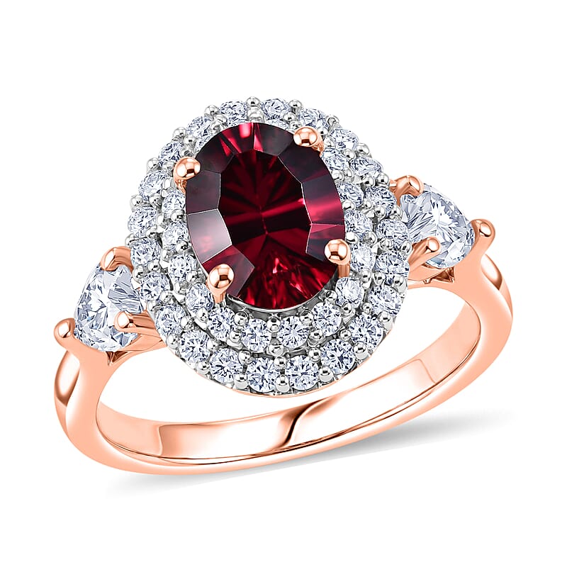 Certified and Appraised D'Joy Premium Tanzanian Mahenge Garnet and Moissanite 2.60 ctw Ring in 18K Vermeil Rose Gold Over Sterling Silver (Size 6.0)