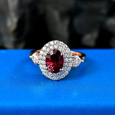 Certified and Appraised D'Joy Premium Tanzanian Mahenge Garnet and Moissanite 2.60 ctw Ring in 18K Vermeil Rose Gold Over Sterling Silver (Size 6.0)