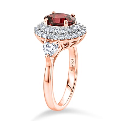 Certified and Appraised D'Joy Premium Tanzanian Mahenge Garnet and Moissanite 2.60 ctw Ring in 18K Vermeil Rose Gold Over Sterling Silver (Size 6.0)