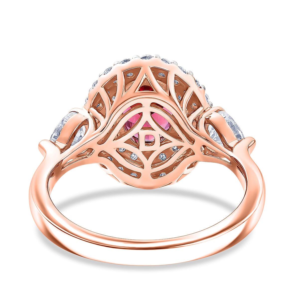 Certified and Appraised D'Joy Premium Tanzanian Mahenge Garnet and Moissanite 2.60 ctw Ring in 18K Vermeil Rose Gold Over Sterling Silver (Size 6.0)