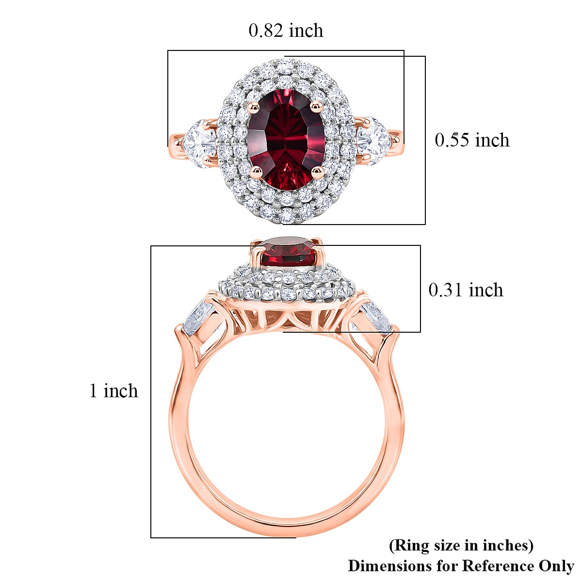 Certified and Appraised D'Joy Premium Tanzanian Mahenge Garnet and Moissanite 2.60 ctw Ring in 18K Vermeil Rose Gold Over Sterling Silver (Size 6.0)