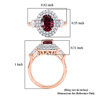 Certified and Appraised D'Joy Premium Tanzanian Mahenge Garnet and Moissanite 2.60 ctw Ring in 18K Vermeil Rose Gold Over Sterling Silver (Size 6.0)