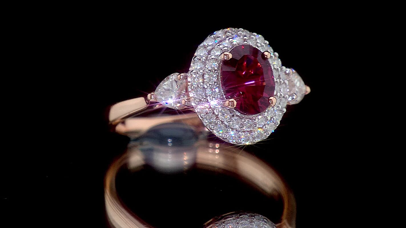 Certified and Appraised D'Joy Premium Pink Garnet, Moissanite Ring in 18K Vermeil RG Over Sterling Silver (Size 10.0) 2.60 ctw