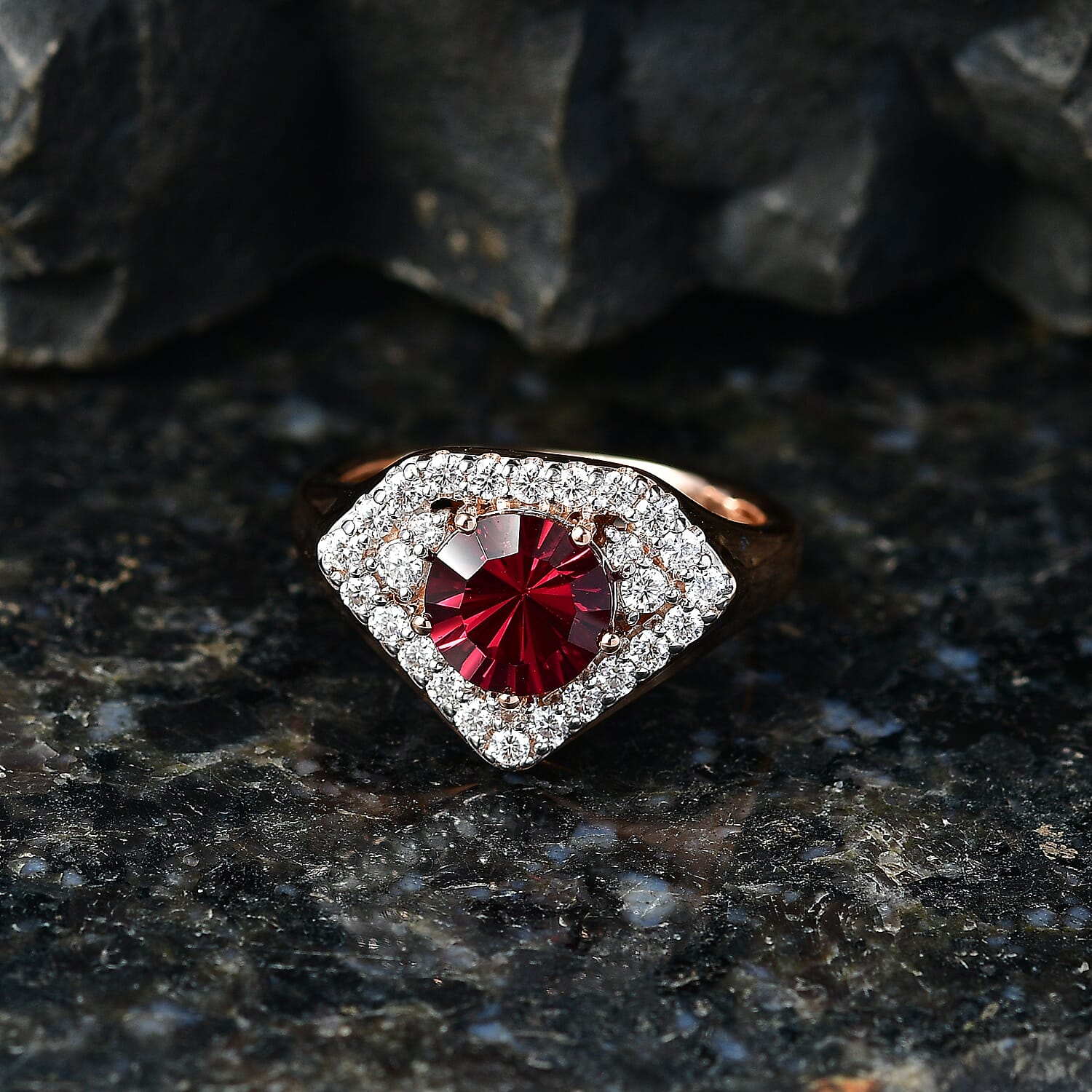 Certified and Appraised D'Joy Premium Tanzanian Mahenge Garnet and Moissanite 2.00 ctw Ring in 18K Vermeil Rose Gold Over Sterling Silver (Size 6.0)