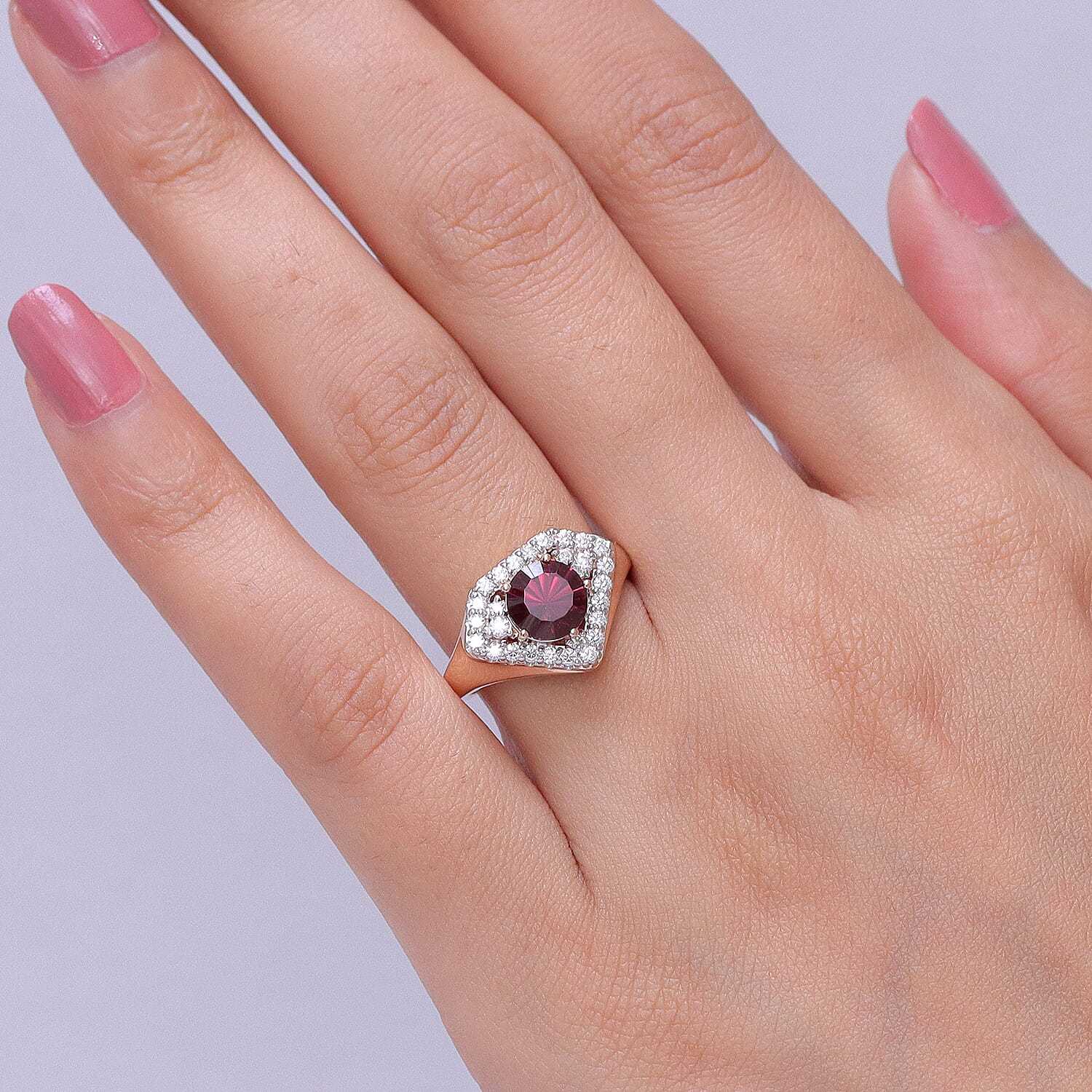 Certified and Appraised D'Joy Premium Tanzanian Mahenge Garnet and Moissanite 2.00 ctw Ring in 18K Vermeil Rose Gold Over Sterling Silver (Size 6.0)