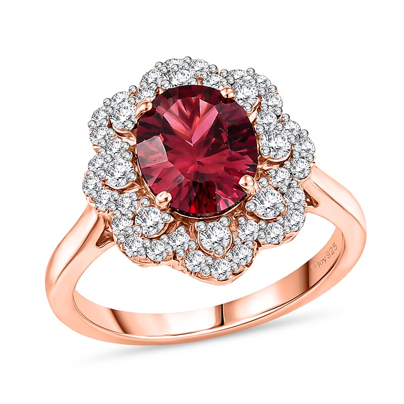 Certified and Appraised D'Joy Tanzanian Mahenge Garnet and Moissanite 2.75 ctw Ring in 18K Vermeil Rose Gold Over Sterling Silver (Size 10.0)