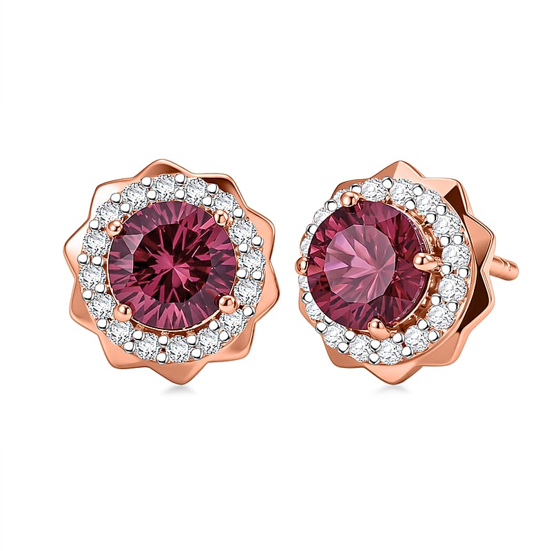 Certified and Appraised D'Joy Premium Tanzanian Mahenge Garnet and Moissanite 2.50 ctw Earrings in 18K Vermeil Rose Gold Over Sterling Silver