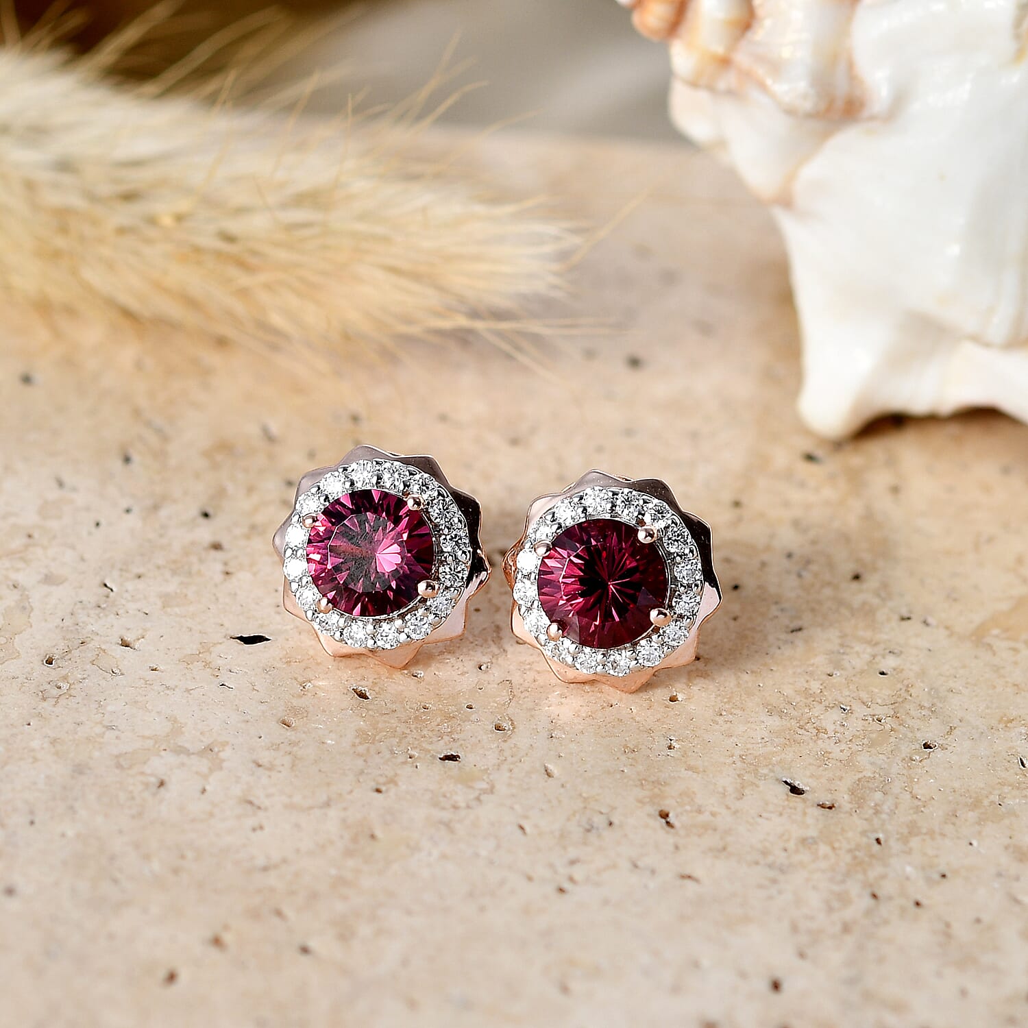 Certified and Appraised D'Joy Premium Tanzanian Mahenge Garnet and Moissanite 2.50 ctw Earrings in 18K Vermeil Rose Gold Over Sterling Silver
