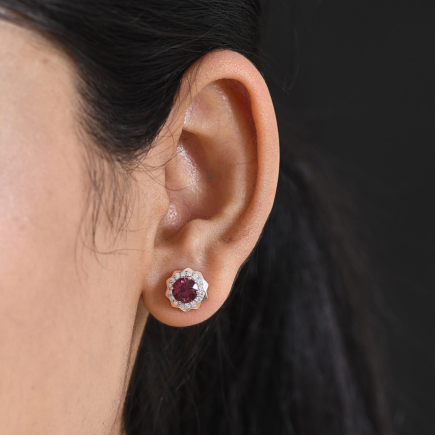 Certified and Appraised D'Joy Premium Tanzanian Mahenge Garnet and Moissanite 2.50 ctw Earrings in 18K Vermeil Rose Gold Over Sterling Silver