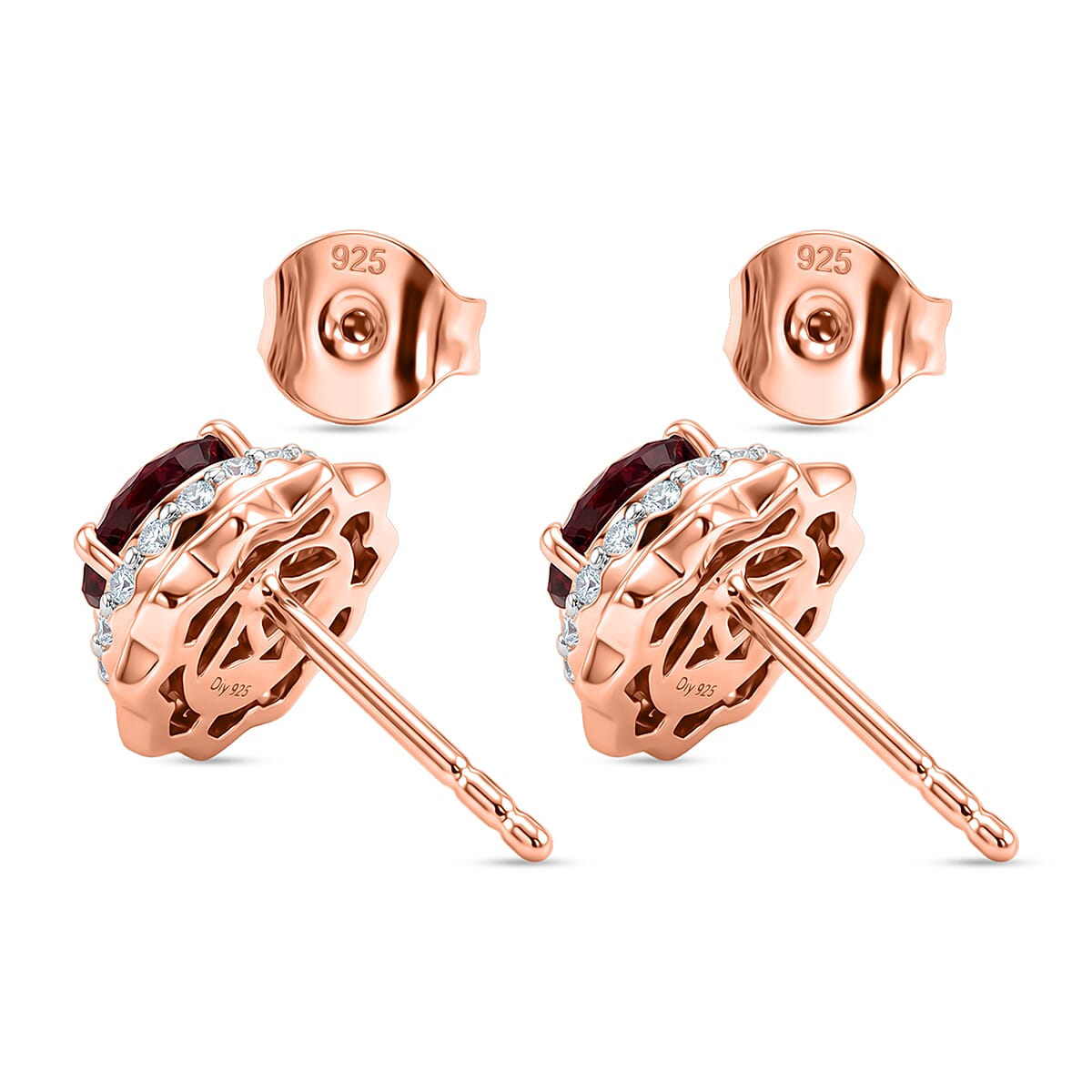 Certified and Appraised D'Joy Premium Tanzanian Mahenge Garnet and Moissanite 2.50 ctw Earrings in 18K Vermeil Rose Gold Over Sterling Silver