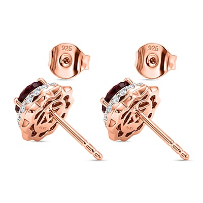 Certified and Appraised D'Joy Premium Tanzanian Mahenge Garnet and Moissanite 2.50 ctw Earrings in 18K Vermeil Rose Gold Over Sterling Silver