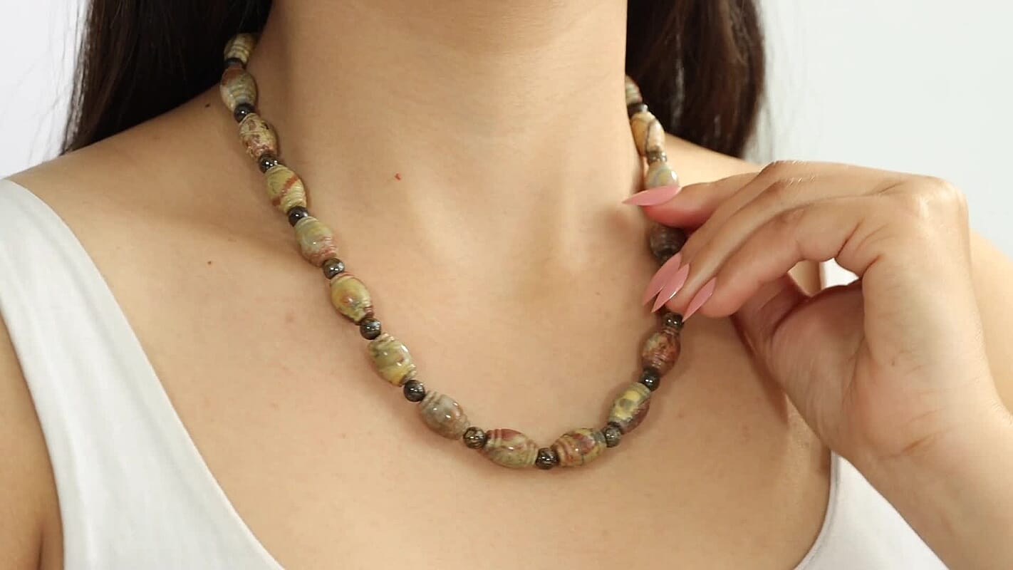 EverTrue Artistic Jasper and Bronzite Beaded Necklace (18-20 Inches) in ION Plated YG Stainless Steel 285.00 ctw
