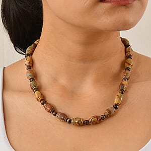 EverTrue Artistic Jasper and Bronzite 285.00 ctw Beaded Necklace (18-20 Inches) in ION Plated YG Stainless Steel
