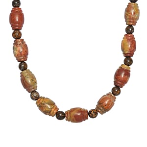 EverTrue Artistic Jasper and Bronzite 285.00 ctw Beaded Necklace (18-20 Inches) in ION Plated YG Stainless Steel