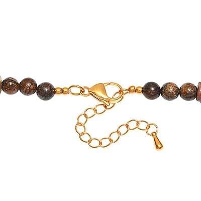 EverTrue Artistic Jasper and Bronzite 285.00 ctw Beaded Necklace (18-20 Inches) in ION Plated YG Stainless Steel