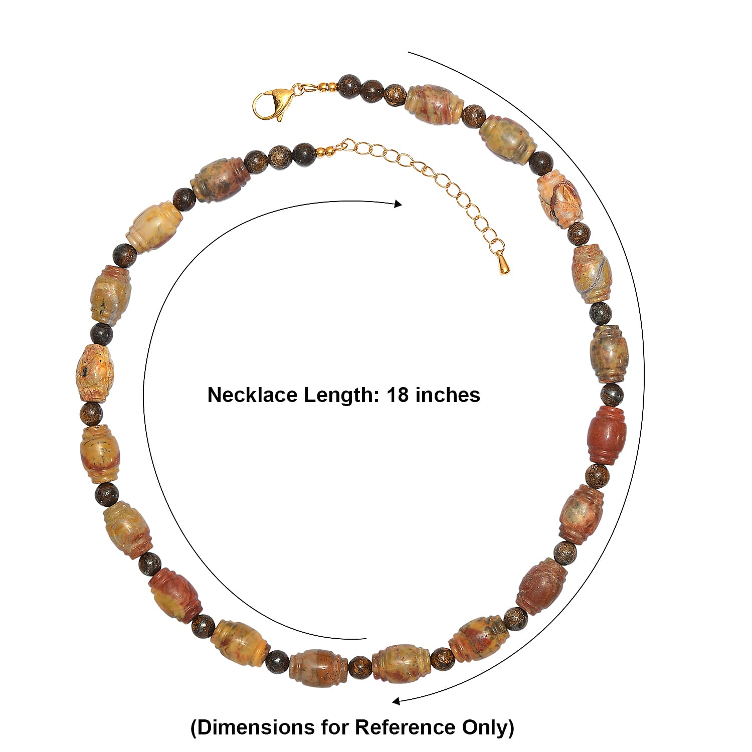 EverTrue Artistic Jasper and Bronzite 285.00 ctw Beaded Necklace (18-20 Inches) in ION Plated YG Stainless Steel